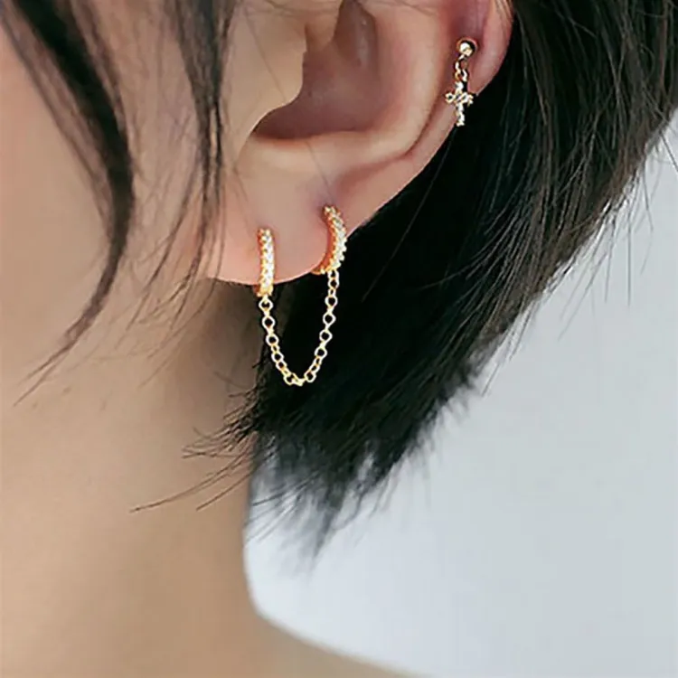 1PC Double Ear Hole Link Chain Hoop Earring for Women
